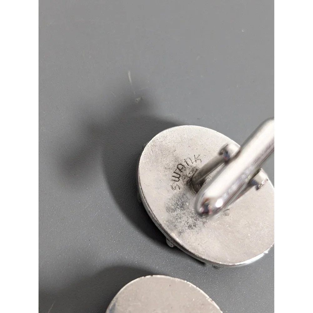 Vintage Swank Hematite Cameo‎ Cufflinks Silver Tone Gray Stone Bullet Back